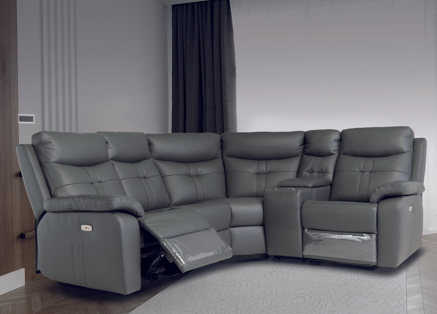 Charcoal Left-Hand Facing Leather Sofa Armrest for Modern Living Rooms