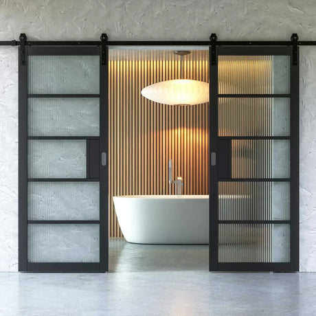 Range of internal door styles fitted in a modern NI home: oak shaker, white flush, and glazed panel doors