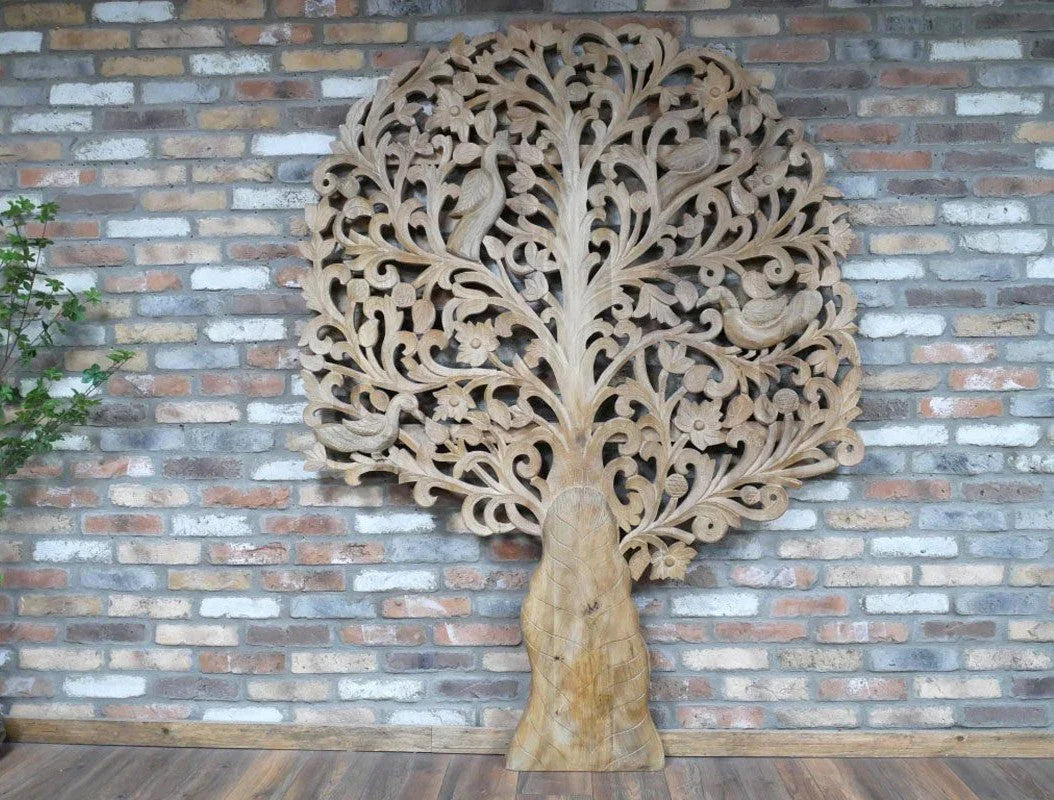Buy hand carved wood tree wall art online, unique wooden decor sculpture for home