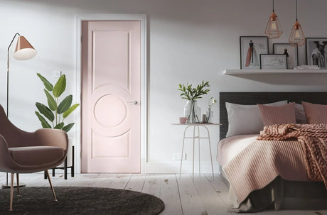 Buy pink interior door online, modern bedroom furniture, stylish pastel decor, home design