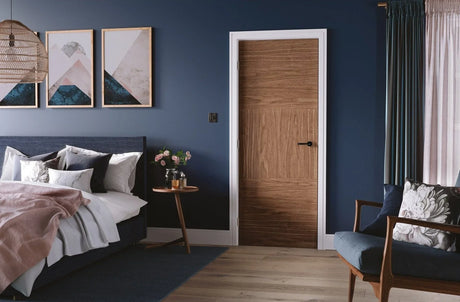 Buy modern oak internal door online, wood grain bedroom decor, stylish contemporary interior