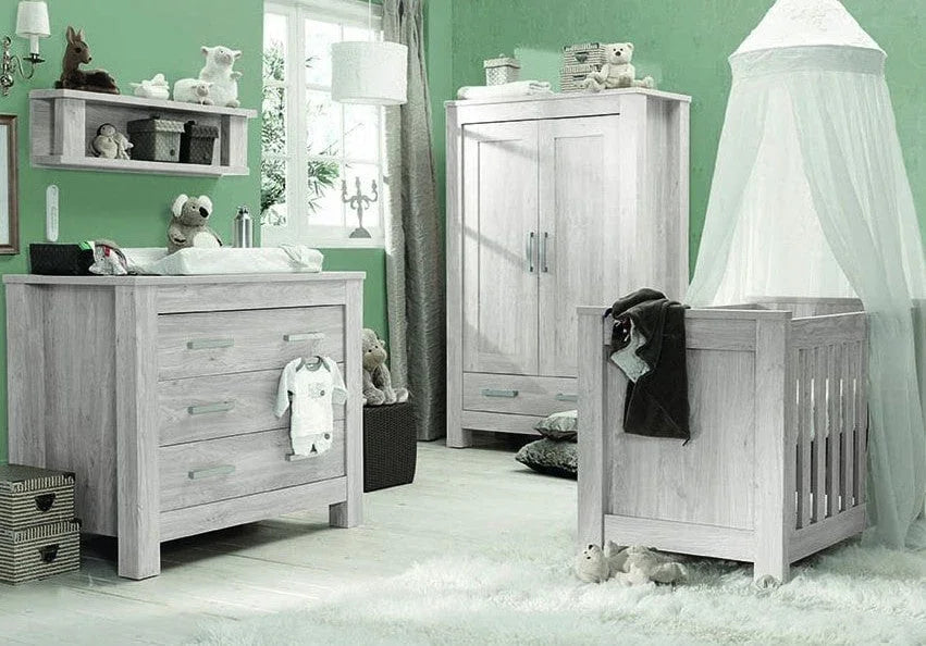 Buy baby nursery furniture set online, white crib, dresser, wardrobe, modern nursery decor