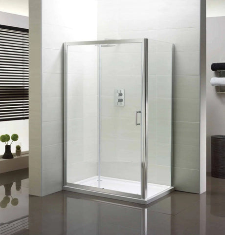 Buy frameless glass shower enclosure online, modern bathroom cubicle with chrome trim