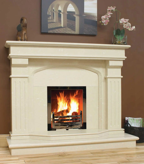 Buy marble fireplace surround online, modern fire mantel, luxury home decor, living room heater