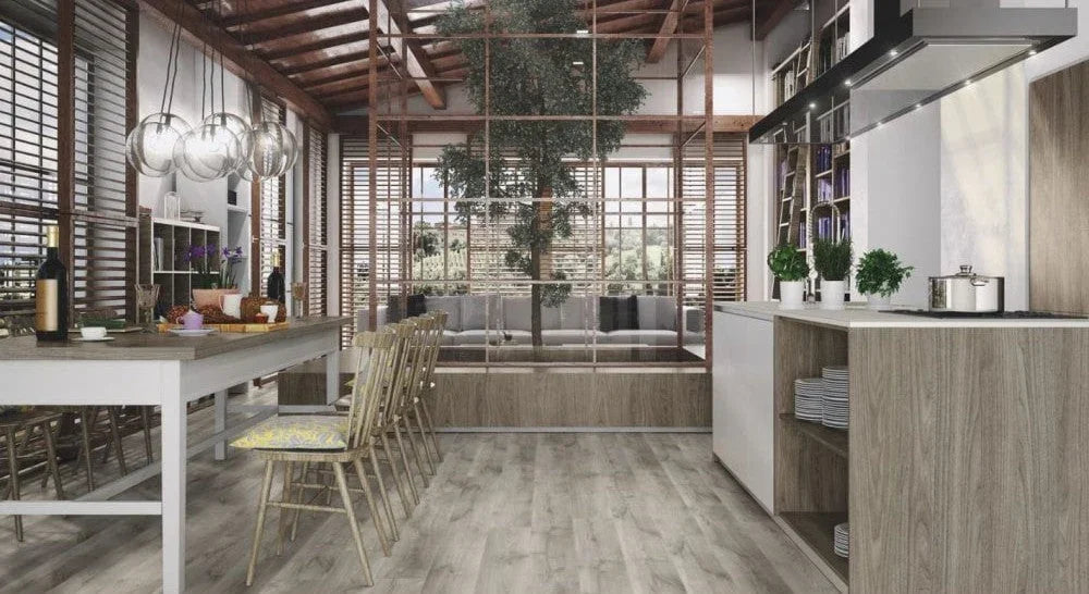 Buy modern kitchen furniture online, wood cabinets, dining table, open concept design