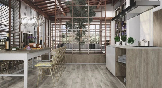 Buy modern kitchen furniture online, wood cabinets, dining table, open concept design