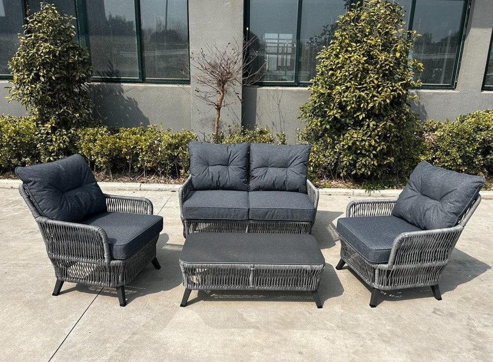 Buy outdoor patio furniture set online, wicker chairs and sofa with cushions, garden seating