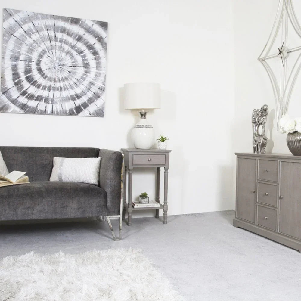 Buy grey modern living room furniture set online, contemporary sofa, side table, cabinet decor