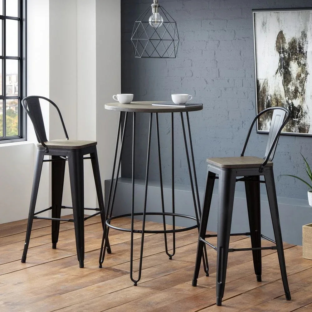 Buy industrial bar table and chairs set online, modern metal stools, stylish dining furniture