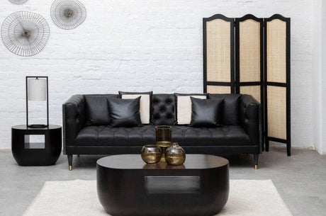 Buy modern black leather sofa set online, living room furniture, coffee table, room divider