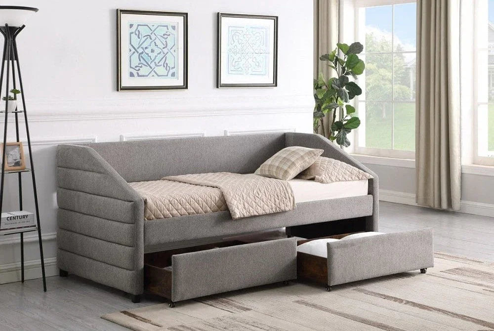Buy modern grey daybed with storage drawers online, upholstered sofa bed for living room