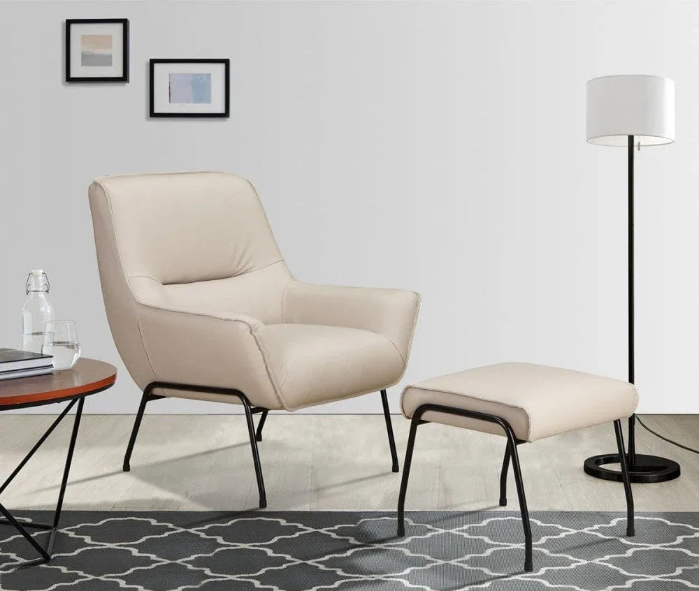 Buy beige accent chair and ottoman set online, modern living room seating furniture
