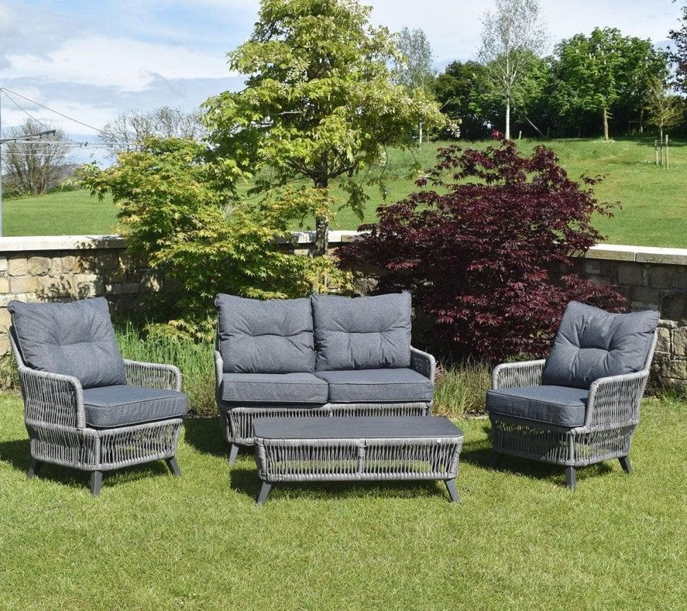 Buy outdoor rattan garden furniture set online, grey wicker patio sofa and chairs