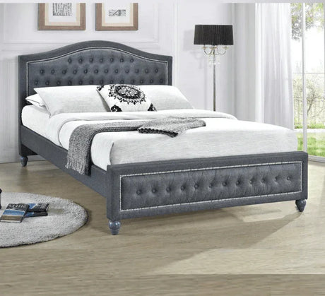 Buy tufted grey upholstered bed frame online, luxury bedroom furniture, modern bed sale