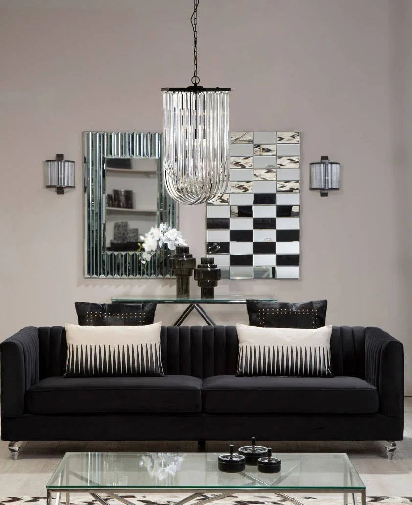 Buy modern black velvet sofa set online, luxury living room furniture, designer couch sale