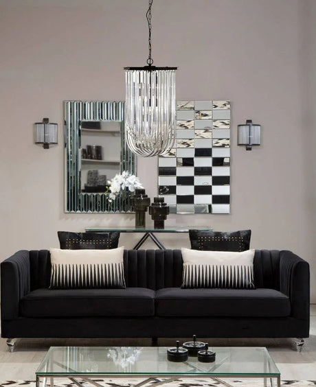 Buy modern black velvet sofa set online, luxury living room furniture, designer couch sale