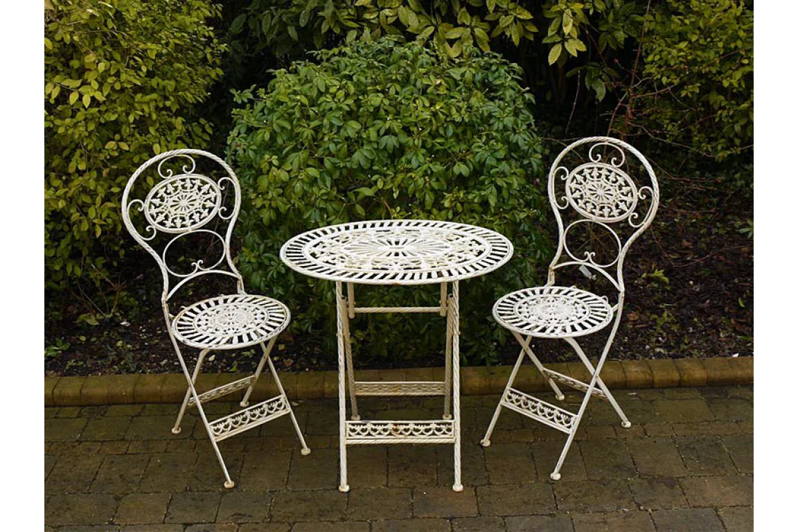 Buy vintage metal garden bistro set online, white patio table and chairs outdoor furniture