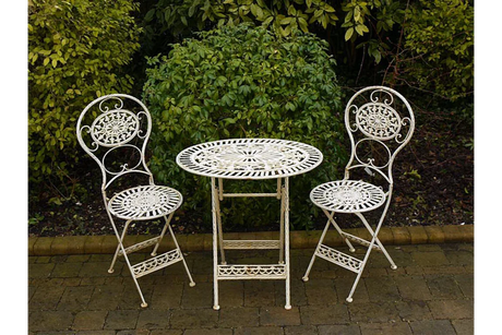 Buy vintage metal garden bistro set online, white patio table and chairs outdoor furniture