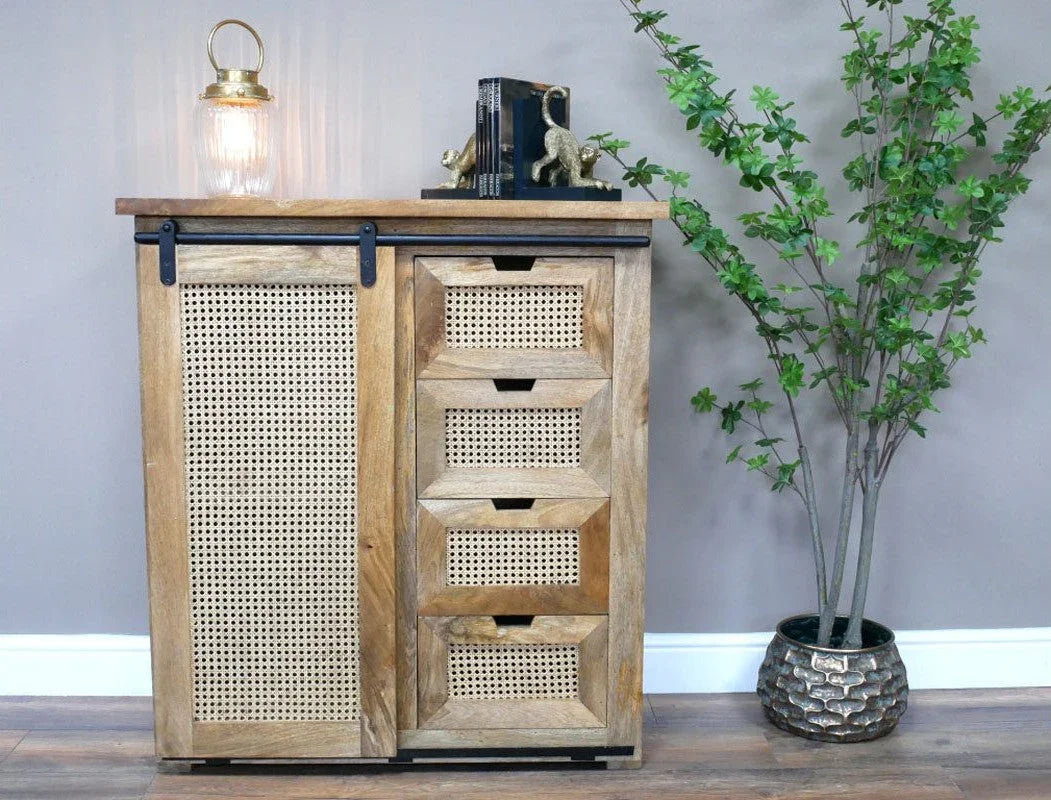 Buy rattan wood sideboard cabinet online, woven storage drawers, modern home furniture