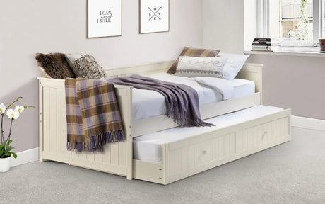 Buy day bed with trundle bed online, cream wood guest bed, modern bedroom furniture