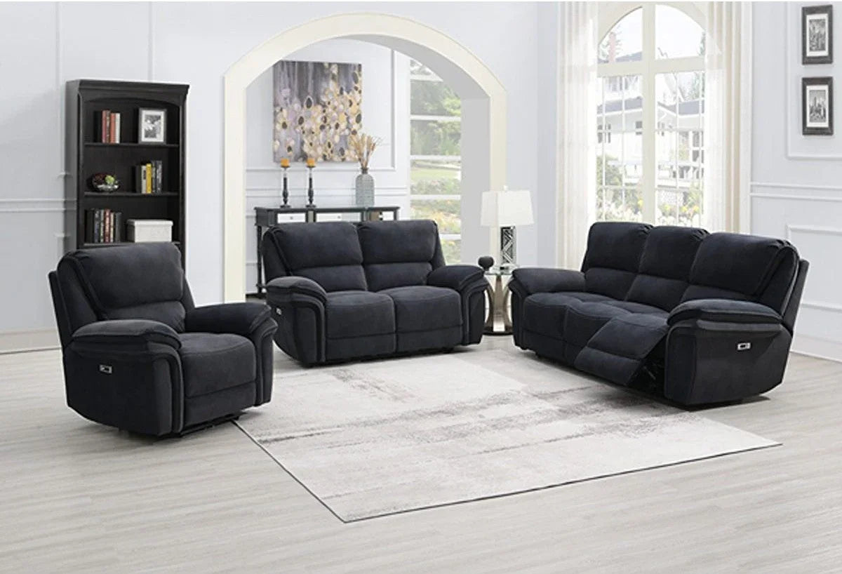 Buy black reclining living room sofa set online, modern plush couches and armchair furniture