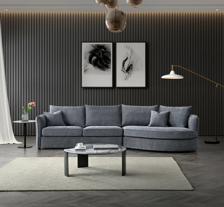 Buy modern sectional sofa couch online, grey fabric L-shaped sofa in elegant living room decor