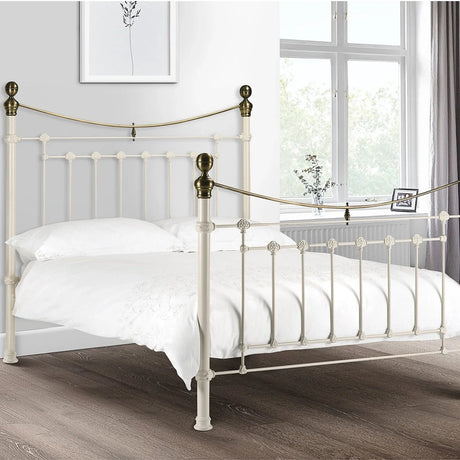Buy stone white metal bed frame online, classic Victorian style bedroom furniture for sale