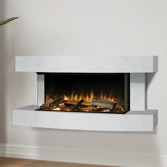Buy white onyx electric fireplace online, modern wall-mounted fire, home heater design