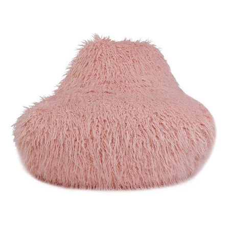 Pink faux fur bean bag chair with high backrest