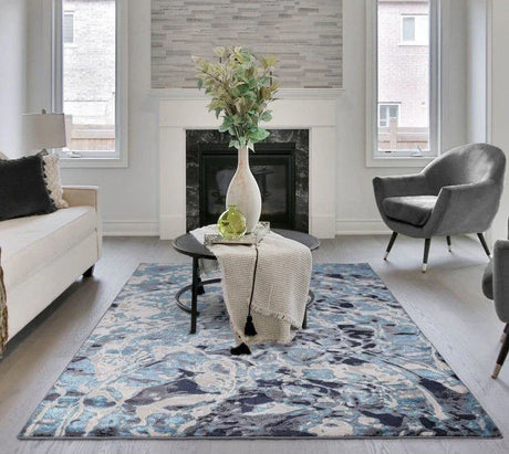 Buy modern blue abstract area rug online, living room carpet for stylish home decor