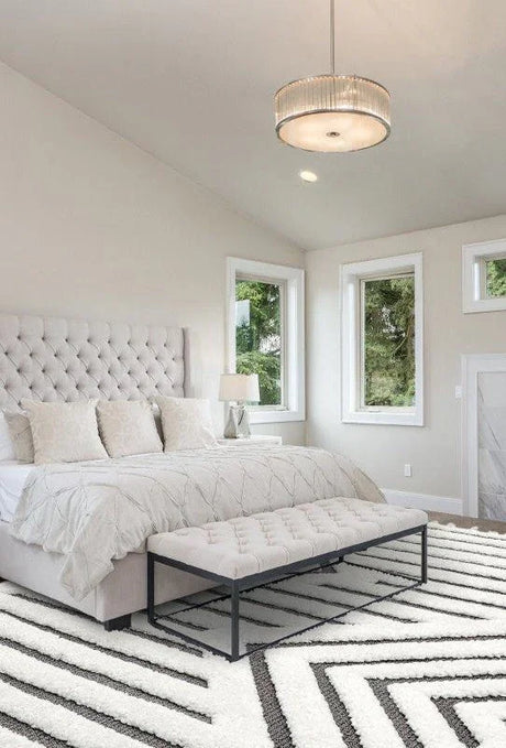 Buy modern geometric area rug online, black and white carpet for bedroom décor