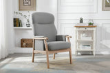 Herbert grey armchair with wooden frame and cushioned seat in modern living room