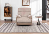 Beige corduroy Arlington 1 seater armchair on striped rug in modern living room