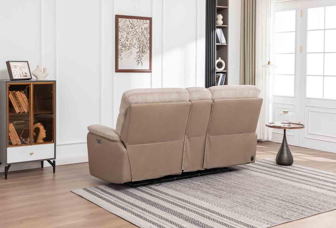 Arlington 2 seater sofa with console and wireless charger in modern living room