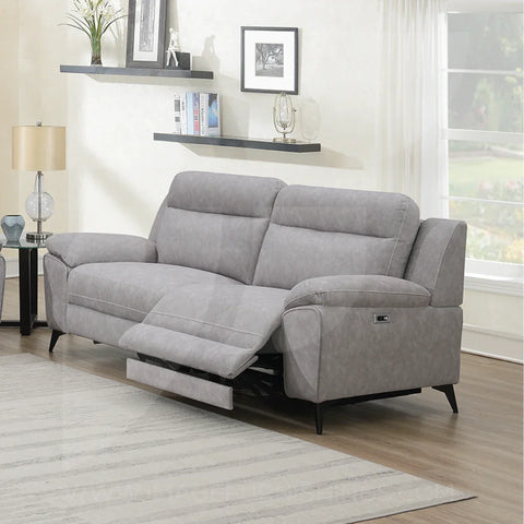 Grey 3 seater sofa electric recliner with USB port in modern living room