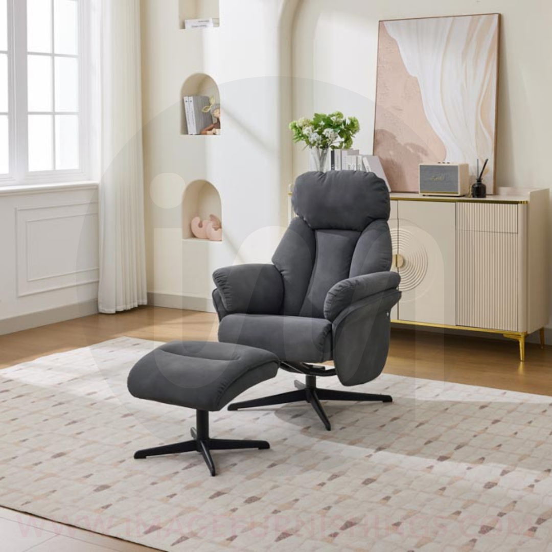 Sloane Swivel Leisure Chair w/ Footstool (Black base) - Dark Grey - Default - MC606-1_001