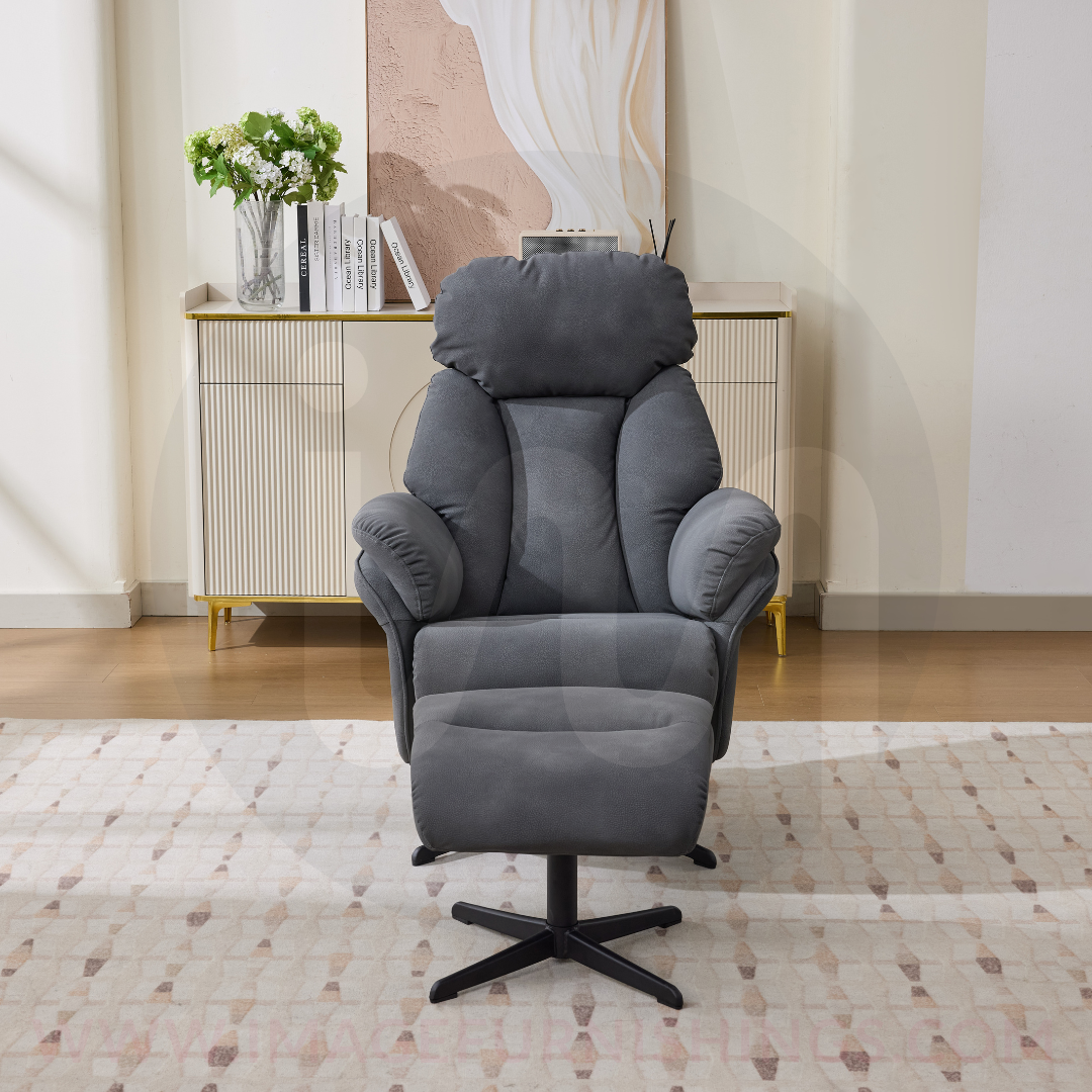 Sloane Swivel Leisure Chair w/ Footstool (Black base) - Dark Grey - Default - MC606-1_001