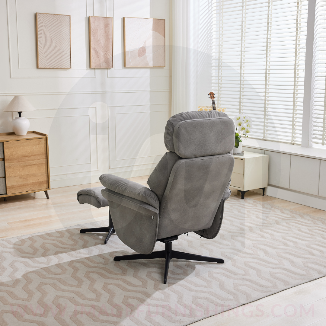 Sloane Swivel Leisure Chair w/ Footstool (Black base) - Light Grey - Default - MC606-1