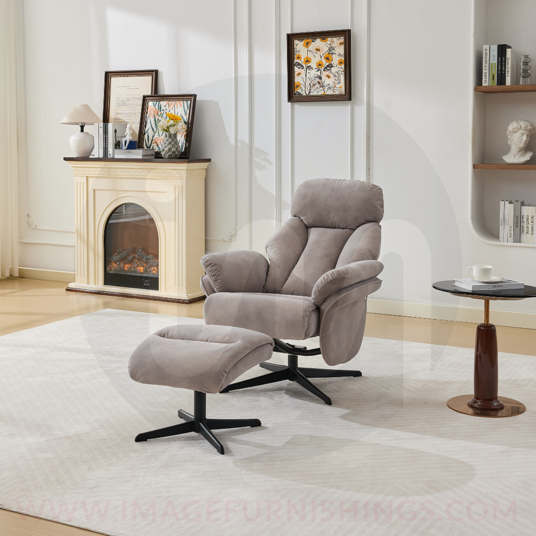 Sloane Swivel Leisure Chair w/ Footstool (Black base) - Oyster - Default - MC606-1_002