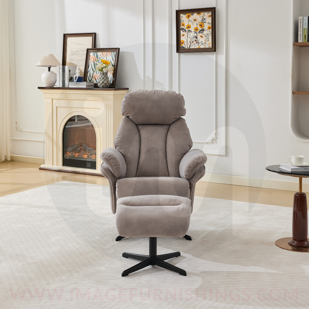 Sloane Swivel Leisure Chair w/ Footstool (Black base) - Oyster - Default - MC606-1_002