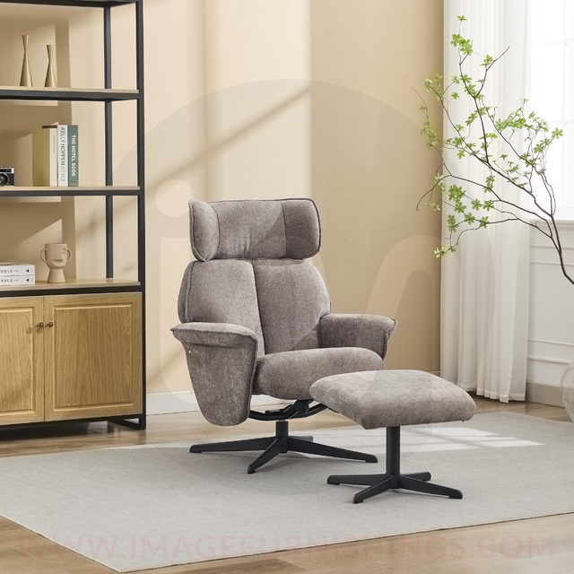 Reagan Swivel Leisure Chair w/ Footstool (Black base) - Stone - Default - MC605-1