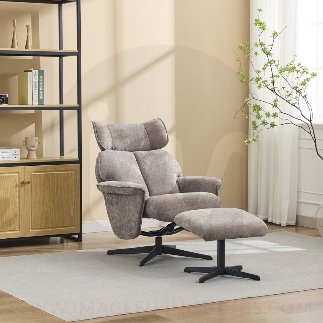 Reagan Swivel Leisure Chair w/ Footstool (Black base) - Stone - Default - MC605-1