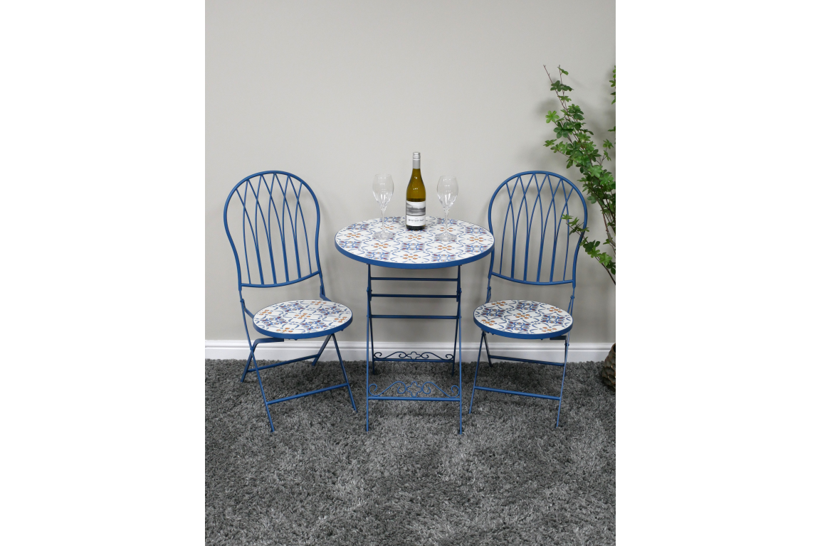 Mosaic Table & Two Chairs - Blue - 10919