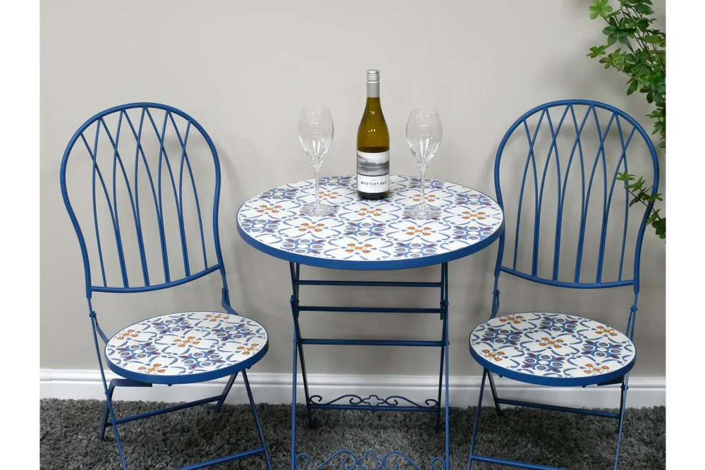 Mosaic Table & Two Chairs - Blue - 10919