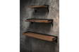 Set of 3 wall shelves with natural wood surfaces and black metal brackets mounted on a textured gray concrete wall.