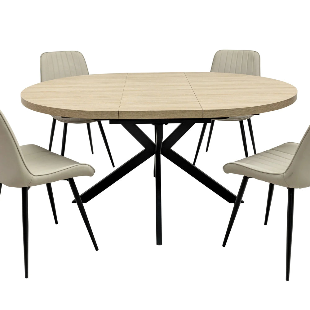 Light Oak Round Extending Dining Table - 1.2m to 1.6m Capacity