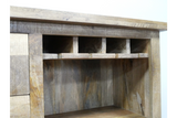 The Jupiter Wine Cabinet features a rustic wooden design with multiple compartments for wine bottles and a spacious interior for additional storage