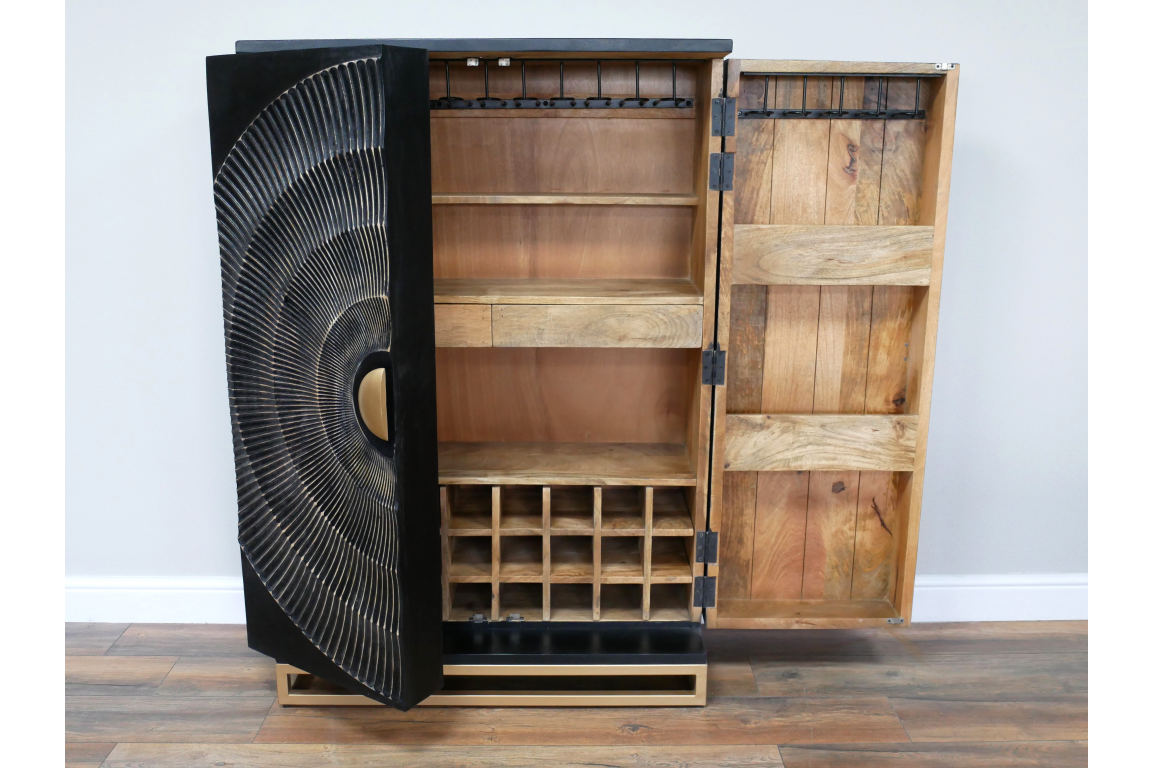 Solstice Wine Cabinet - Black iron and mango wood