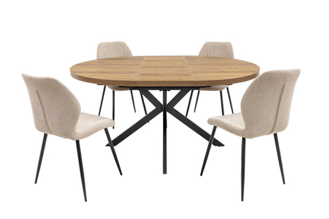Dark Oak Round Extending Dining Table - 1.2m to 1.6m Capacity