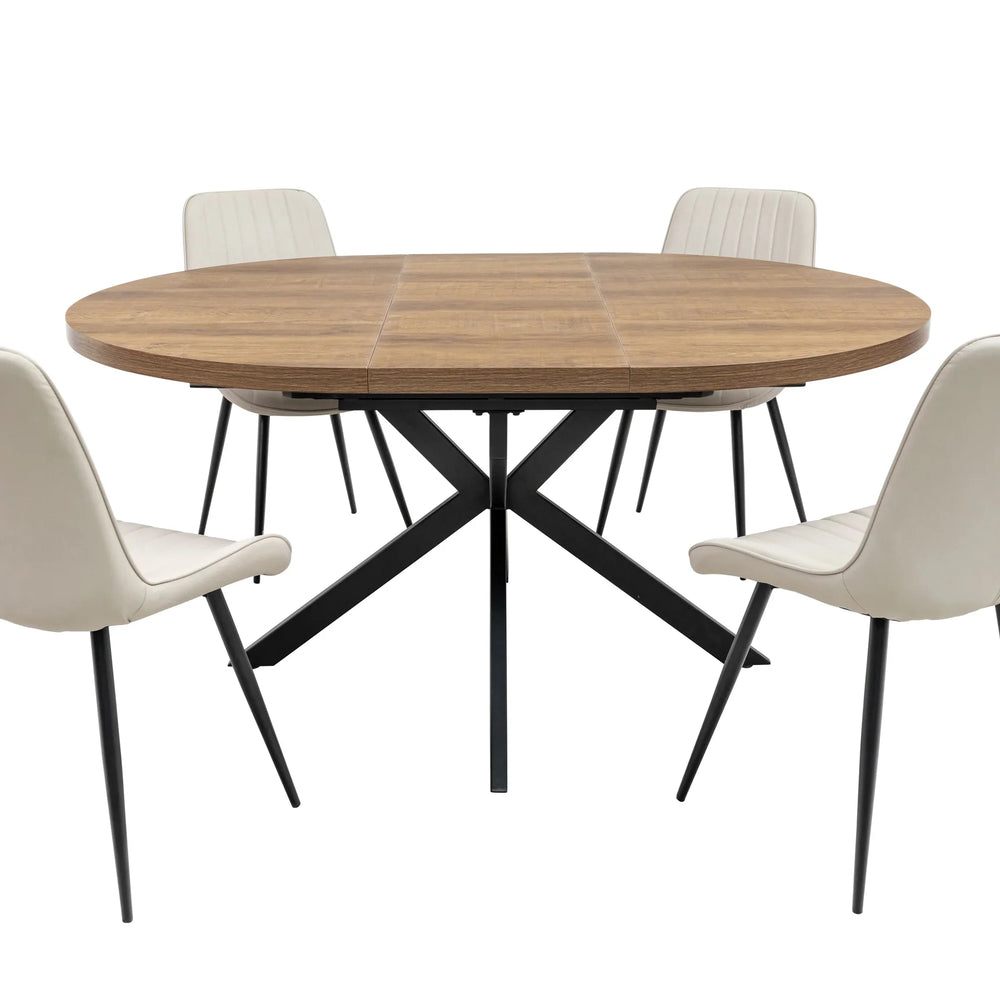 Dark Oak Round Extending Dining Table - 1.2m to 1.6m Capacity